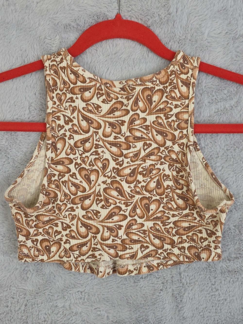 Bershka Brown Cream Paisley Crop Tank Top Ribbed Sleeveless Women's Medium - Picture 5 of 5
